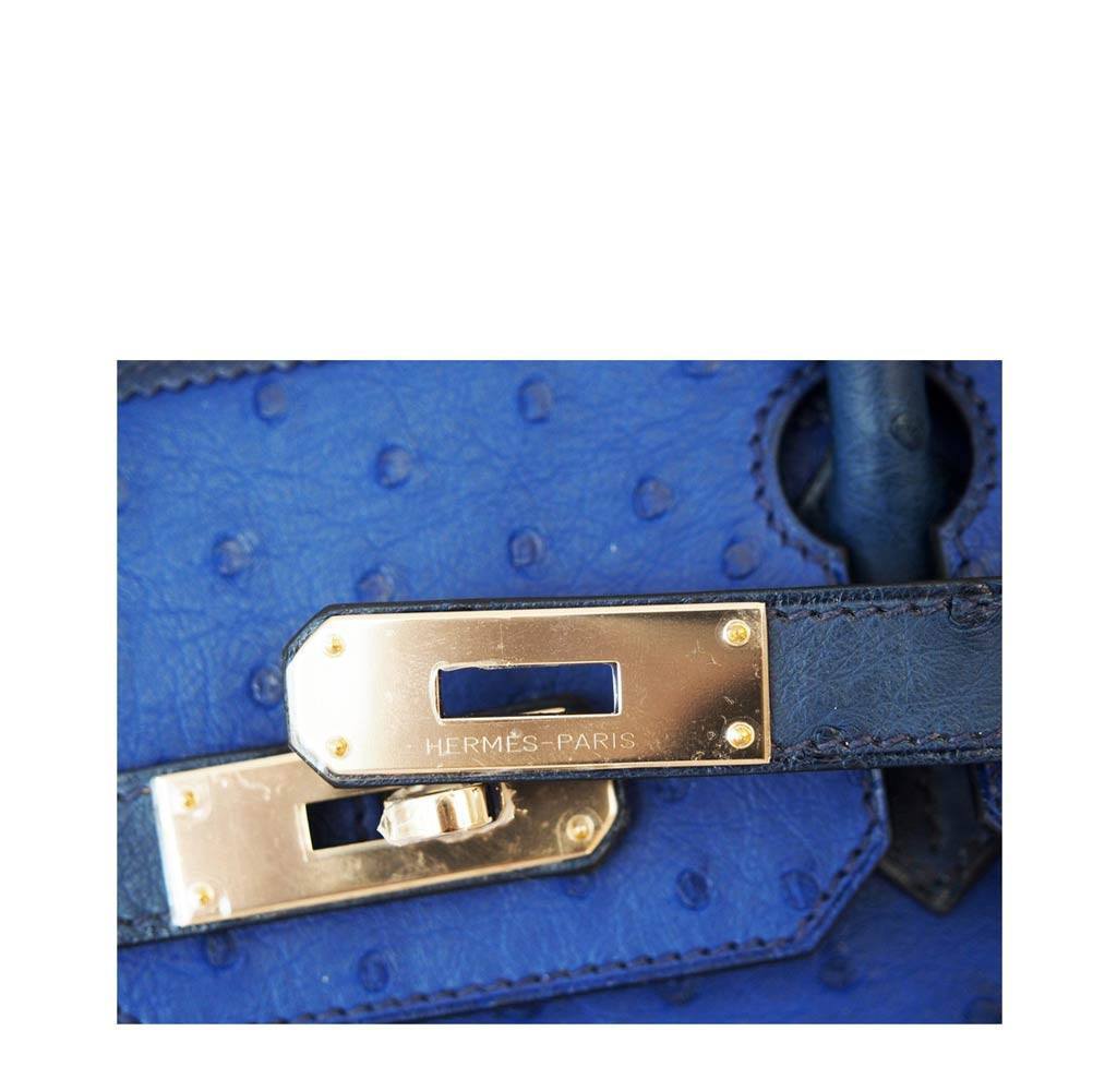 Hermes Birkin 30 Ghillies Tri-Color Blue Ostrich Permabrass
