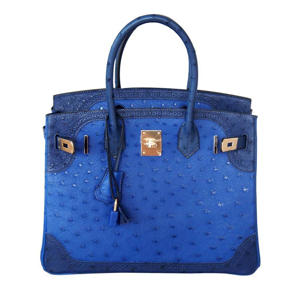 Hermes Birkin 30 Ghillies Tri-Color Blue Ostrich Permabrass