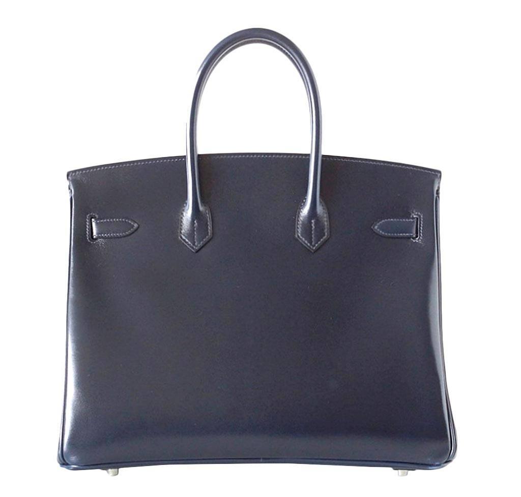 Hermes Birkin 35 Bleu Marine Box Leather Palladium Hardware