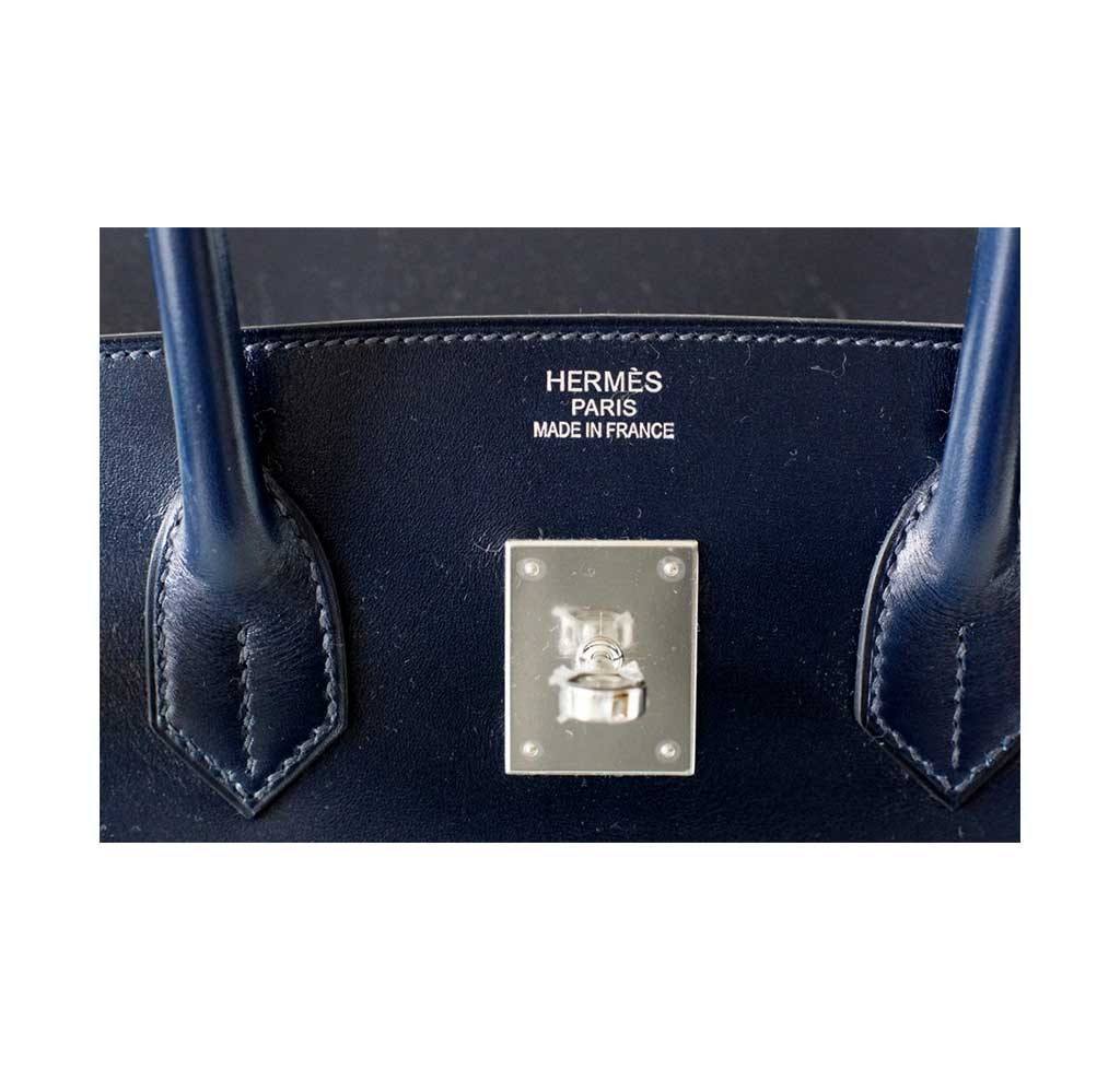Hermes Birkin 35 Bleu Marine Box Leather Palladium Hardware