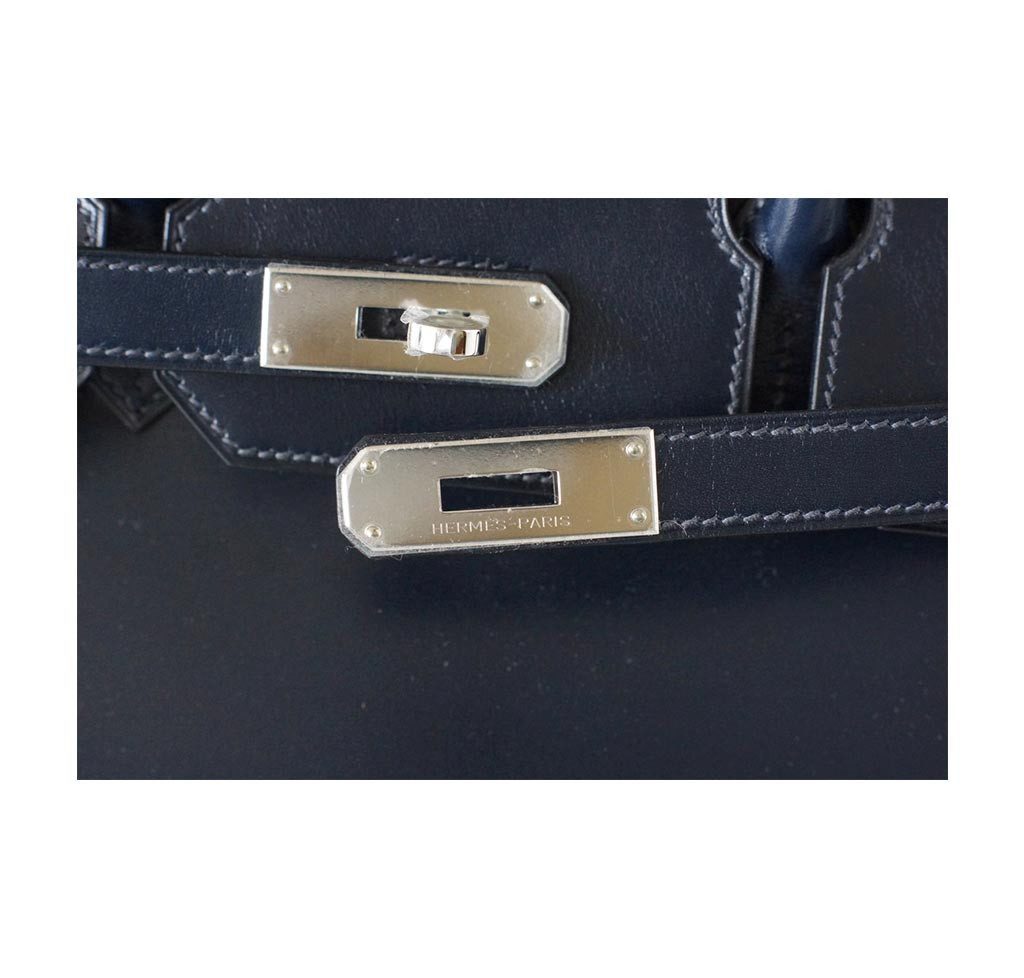 Hermes Birkin 35 Bleu Marine Box Leather Palladium Hardware