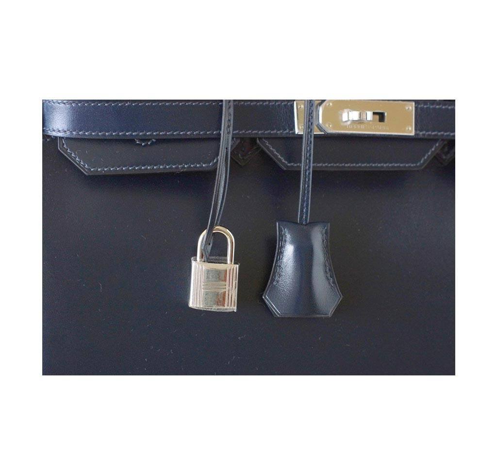 Hermes Birkin 35 Bleu Marine Box Leather Palladium Hardware