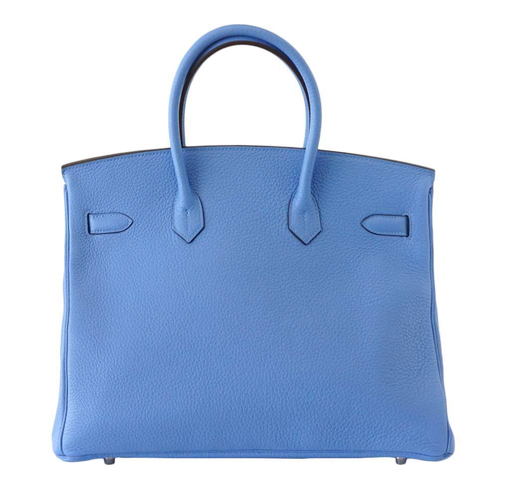 Hermes Birkin 35 Bleu Paradis Clemence Leather Palladium Hardware