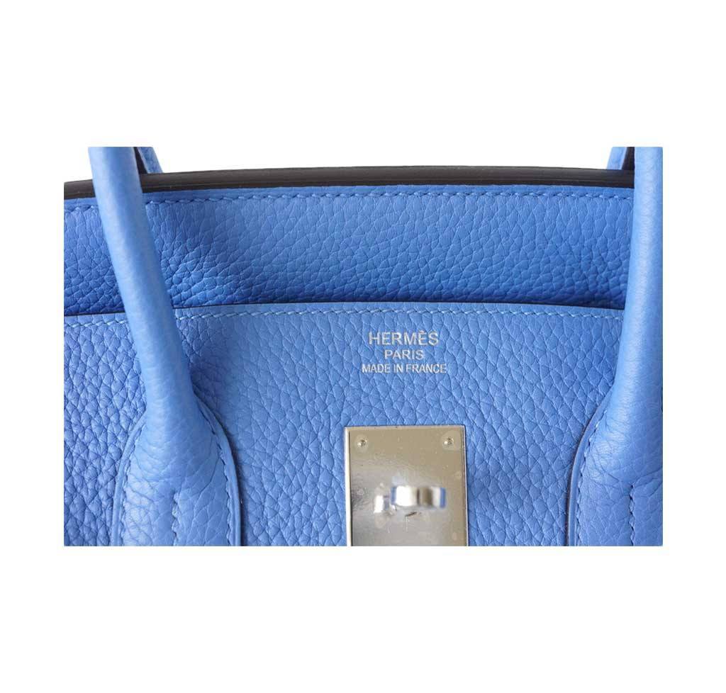 Hermes Birkin 35 Bleu Paradis Clemence Leather Palladium Hardware