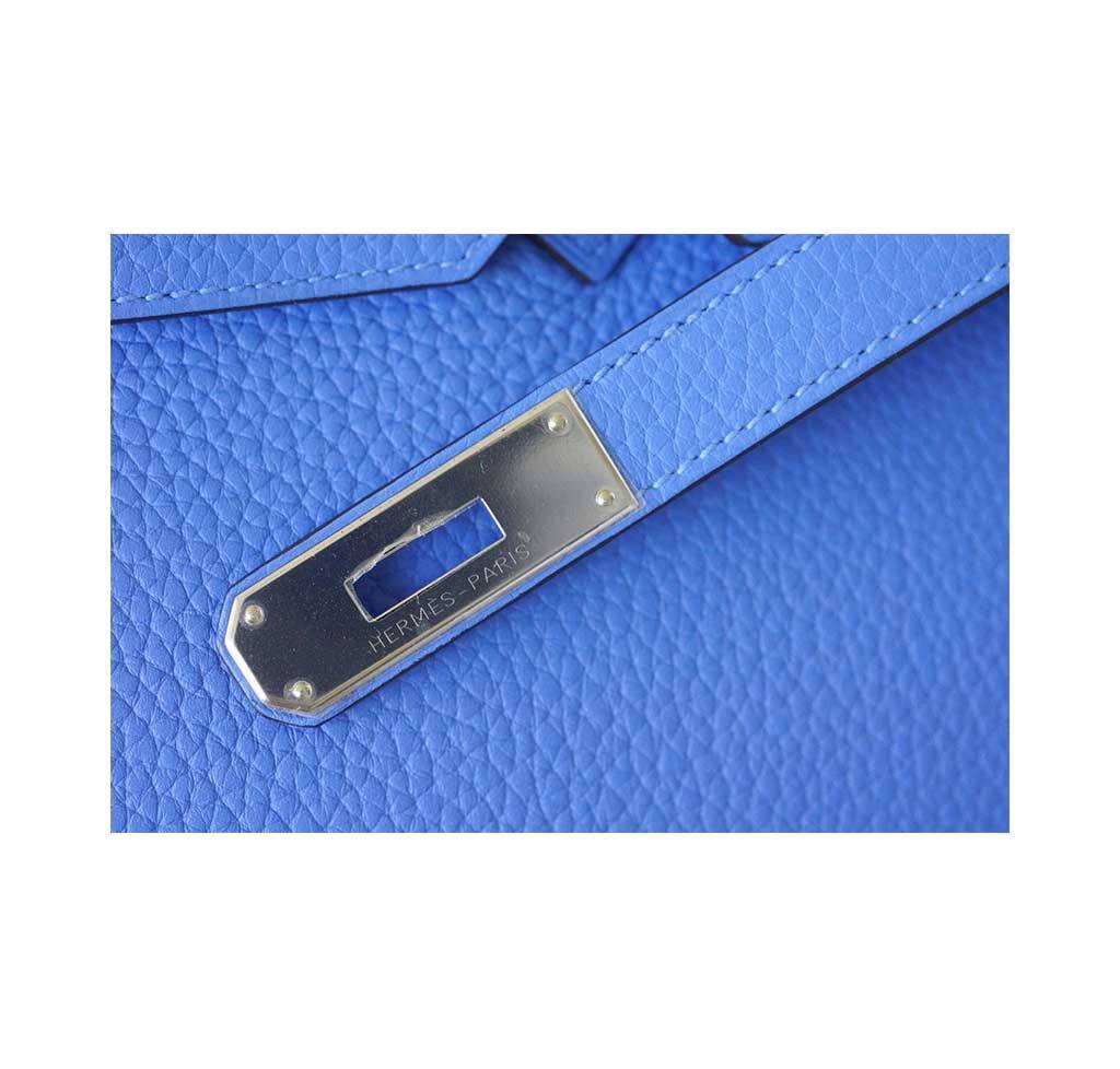 Hermes Birkin 35 Bleu Paradis Clemence Leather Palladium Hardware