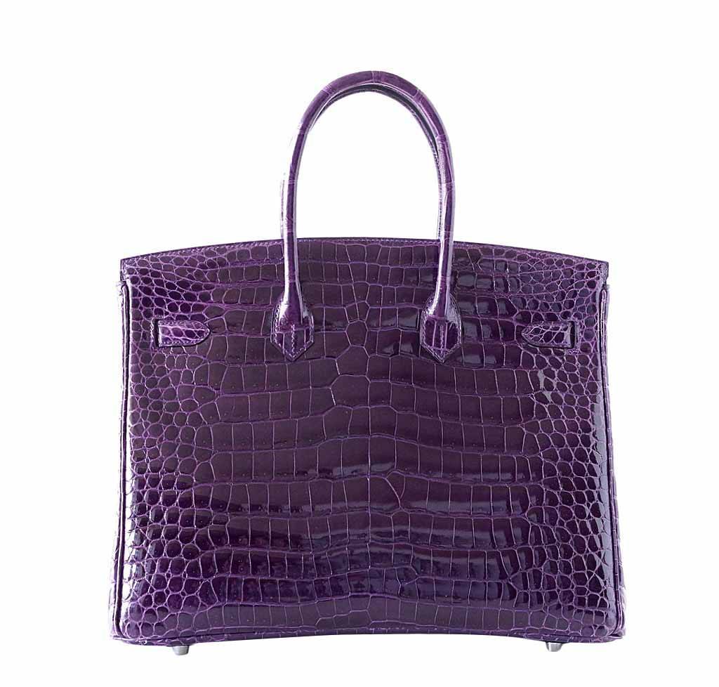 Hermes Birkin 35 Amethyst Porosus Crocodile Leather Palladium Hardware