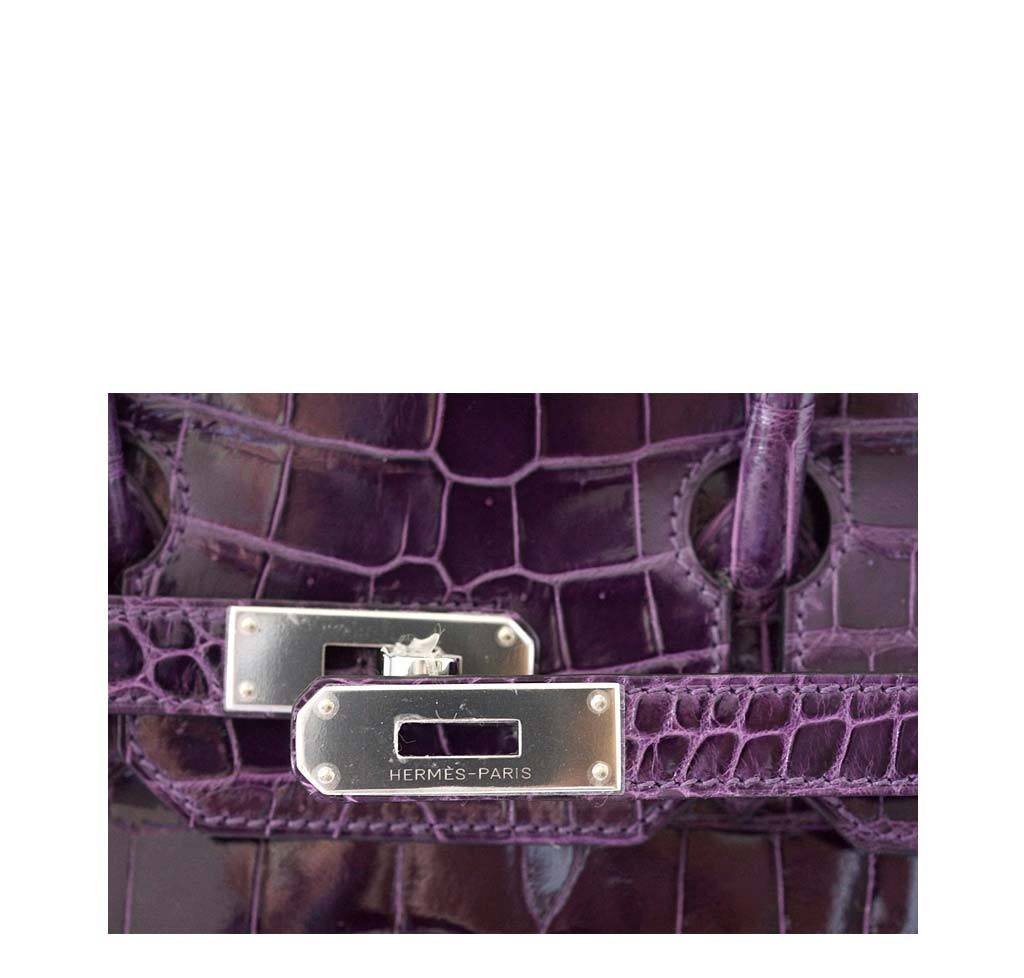 Hermes Birkin 35 Amethyst Porosus Crocodile Leather Palladium Hardware
