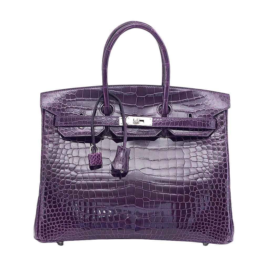 Hermes Birkin 35 Amethyst Porosus Crocodile Leather Palladium Hardware