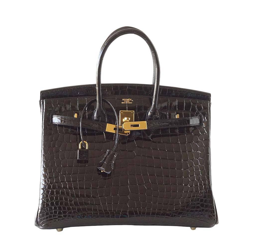 Hermès Birkin 35 Crocodile Bag Black GHW