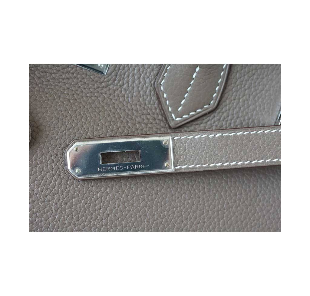 Hermes Birkin 35 Etoupe Clemence Leather Palladium Hardware