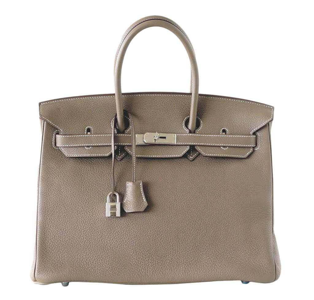 Hermes Birkin 35 Etoupe Clemence Leather Palladium Hardware