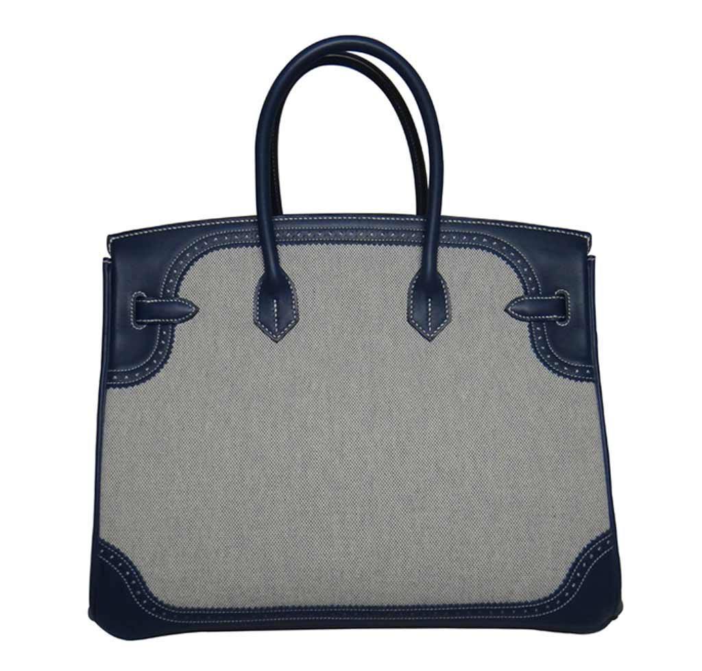Hermès Birkin Ghillies 35 Bag Blue Toile