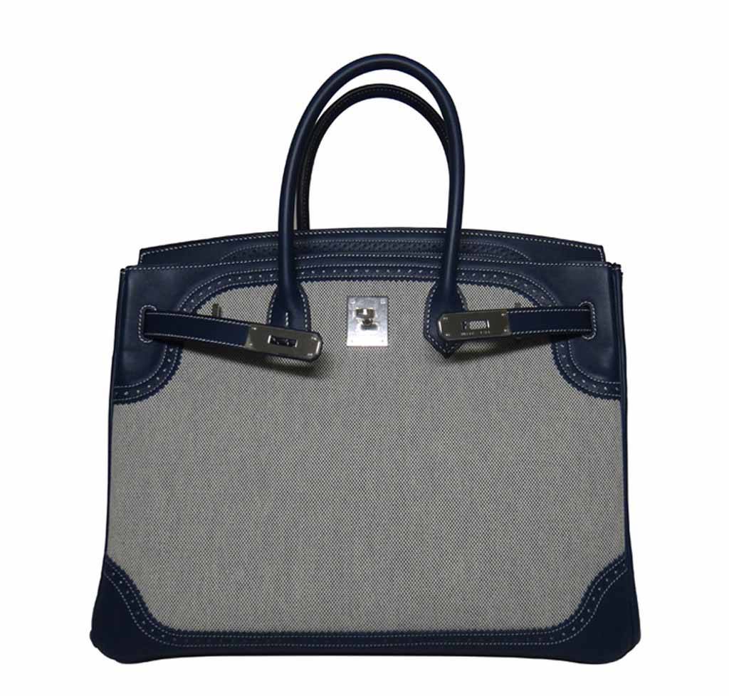 Hermès Birkin Ghillies 35 Bag Blue Toile