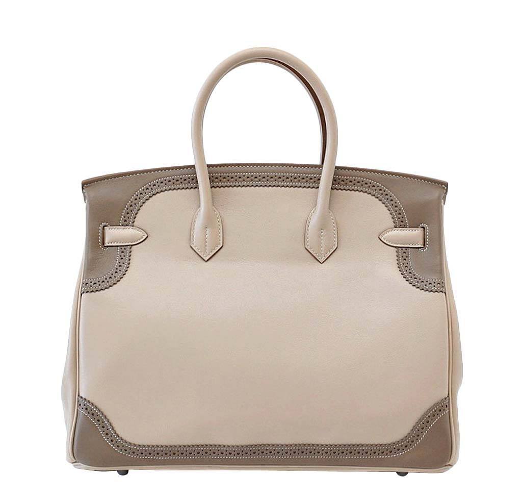 Hermes Birkin 35 Ghillies Limited Edition Argile & Etoupe Swift Leather Palladium Hardware
