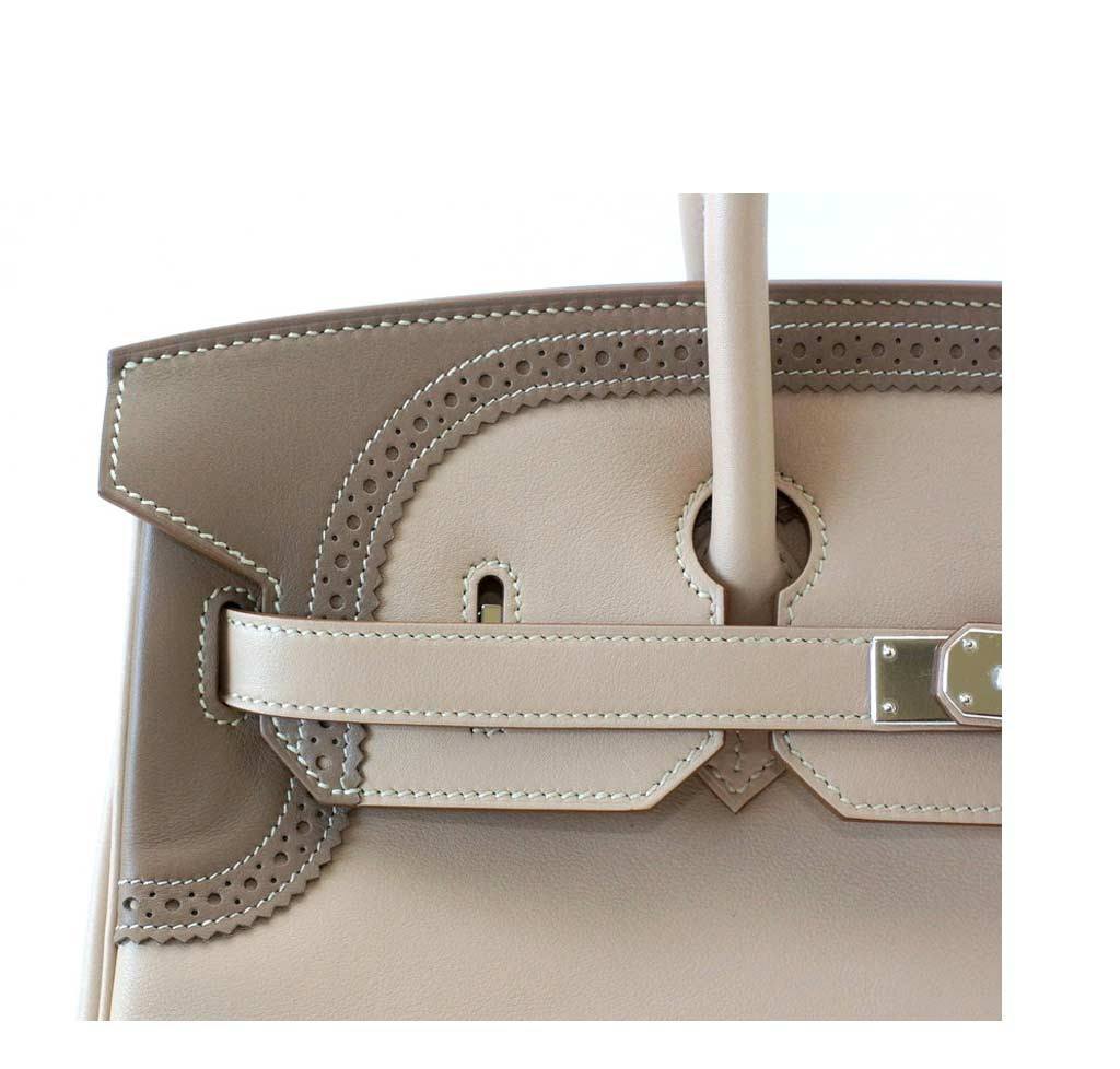 Hermes Birkin 35 Ghillies Limited Edition Argile & Etoupe Swift Leather Palladium Hardware