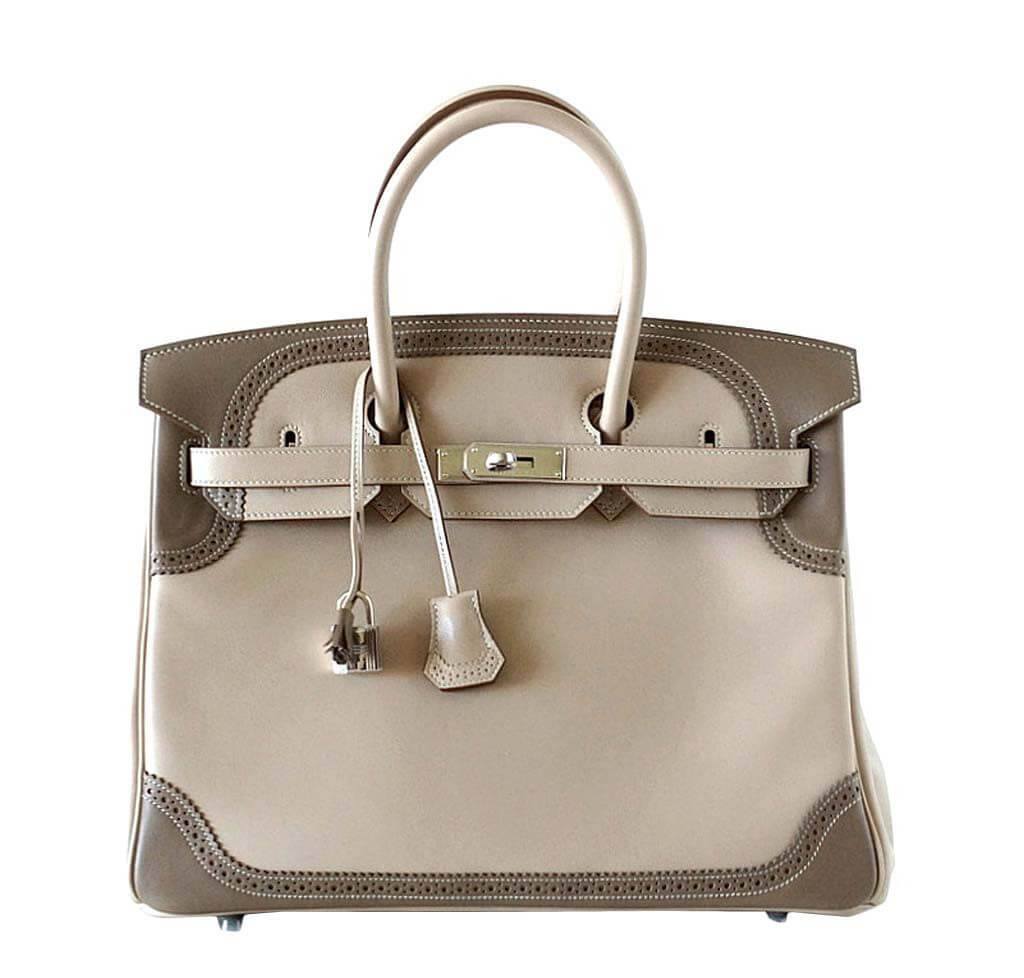 Hermes Birkin 35 Ghillies Limited Edition Argile & Etoupe Swift Leather Palladium Hardware