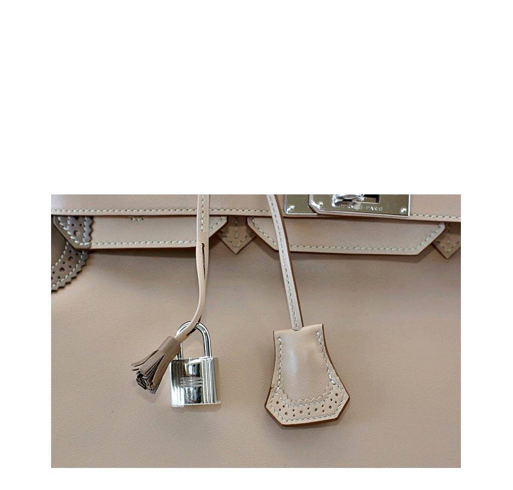 Hermes Birkin 35 Ghillies Limited Edition Argile & Etoupe Swift Leather Palladium Hardware