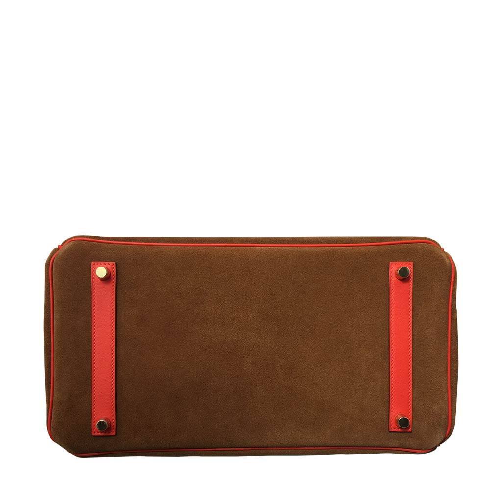 Hermes Birkin 35 Grizzly Capucine Chamois Swift Leather Suede Permabrass Hardware