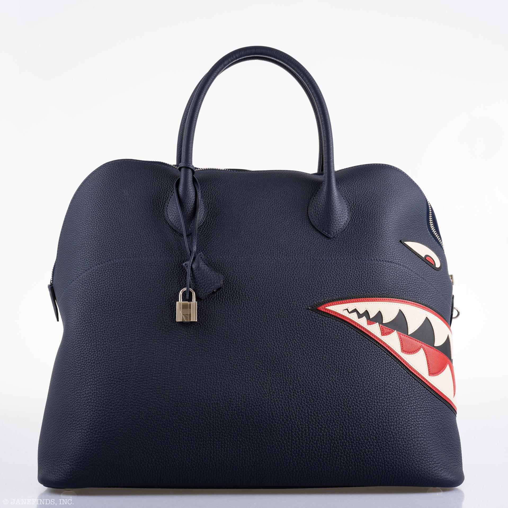 Hermes Bolide 40 Shark Indigo Blue Togo Bag Palladium Hardware
