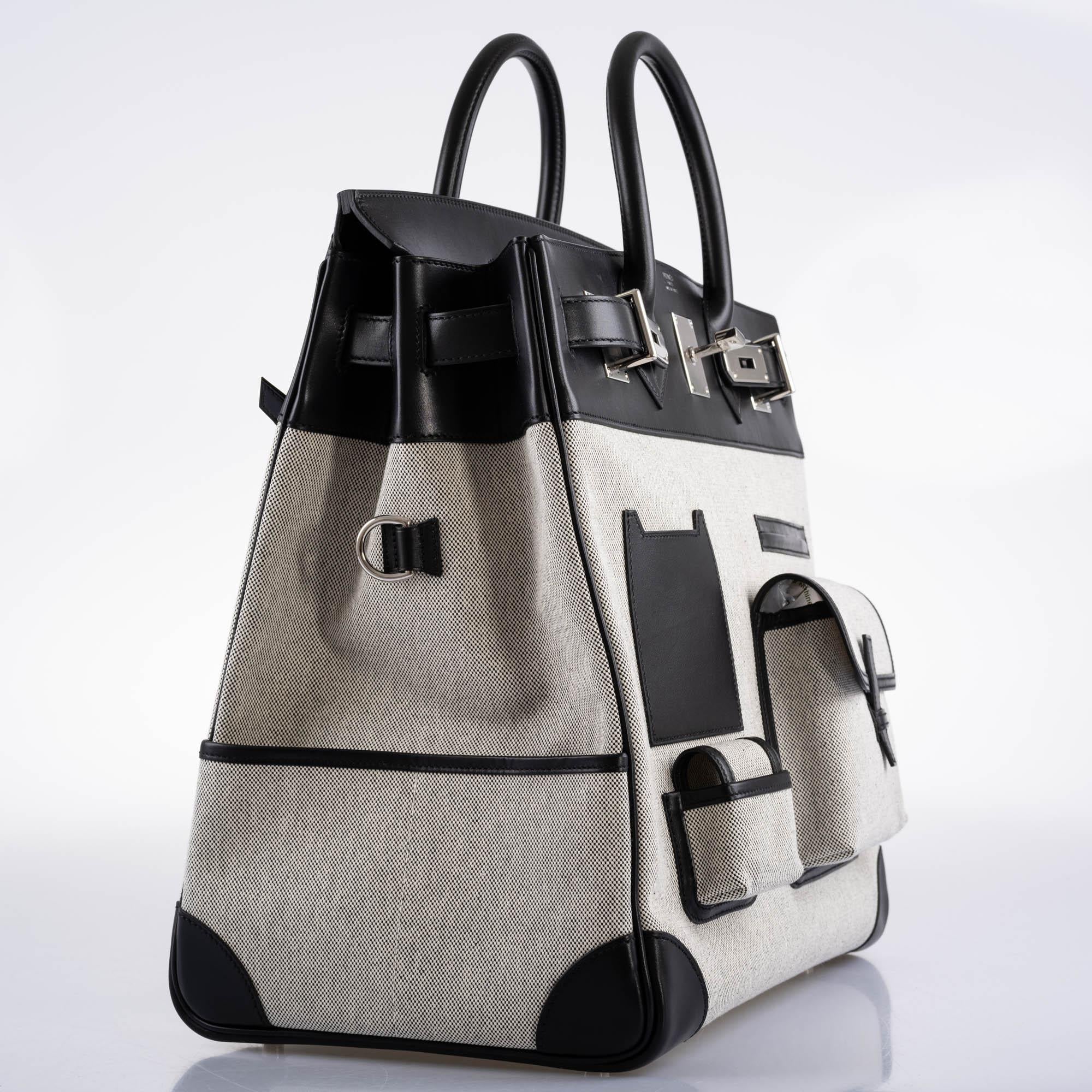 Hermes Cargo HAC Birkin 40 Black Box Toile Palladium Hardware 2021 Z