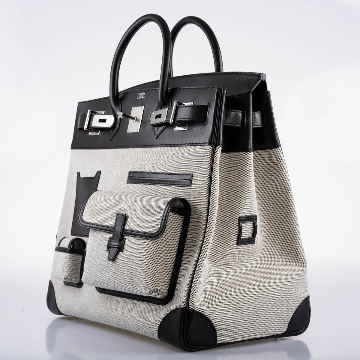 Hermes Cargo HAC Birkin 40 Black Box Toile Palladium Hardware 2021 Z