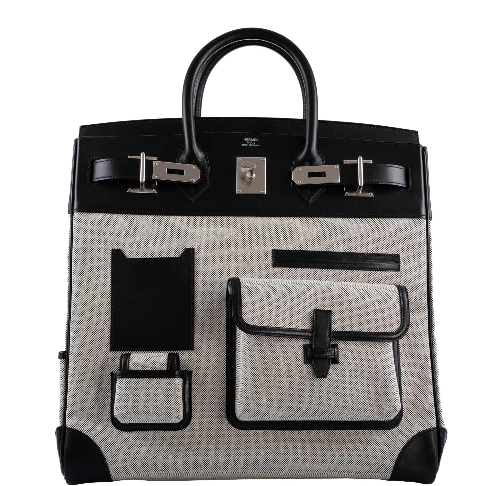 Hermes Cargo HAC Birkin 40 Black Box Toile Palladium Hardware 2021 Z