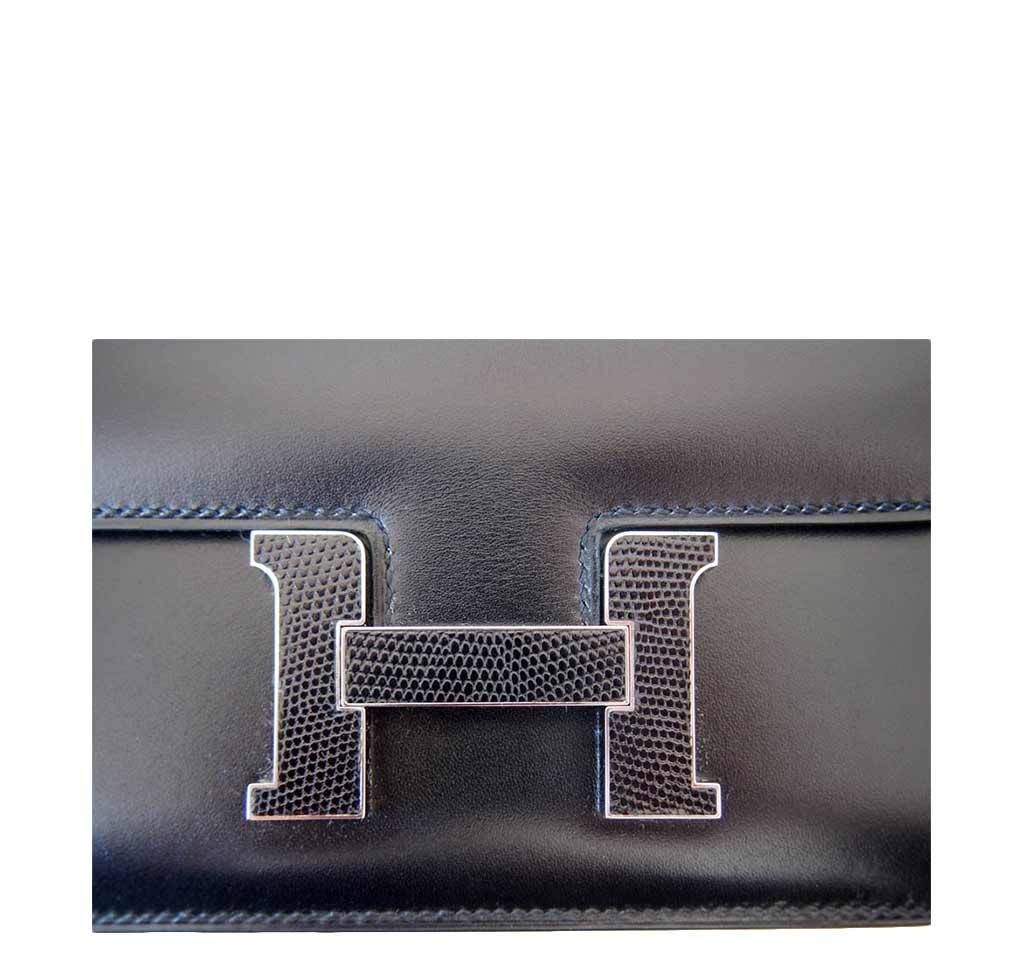 Hermes Constance Mini 18 Black Box Leather Lizard Palladium Hardware