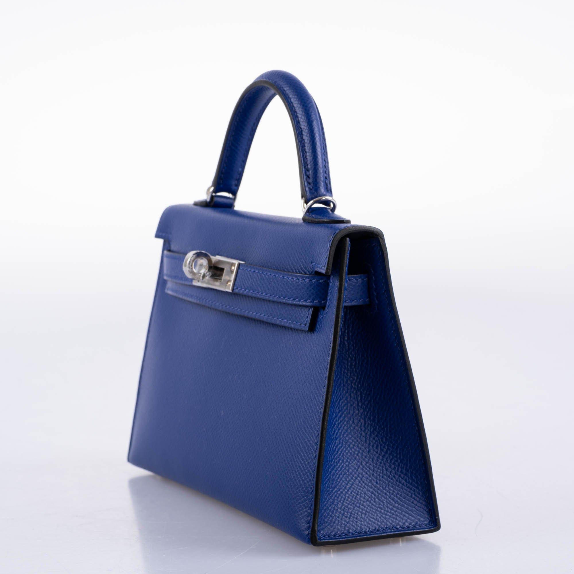 Hermes HSS Kelly 20 Mini II Sellier Blue Electric & Black Interior Epsom Palladium