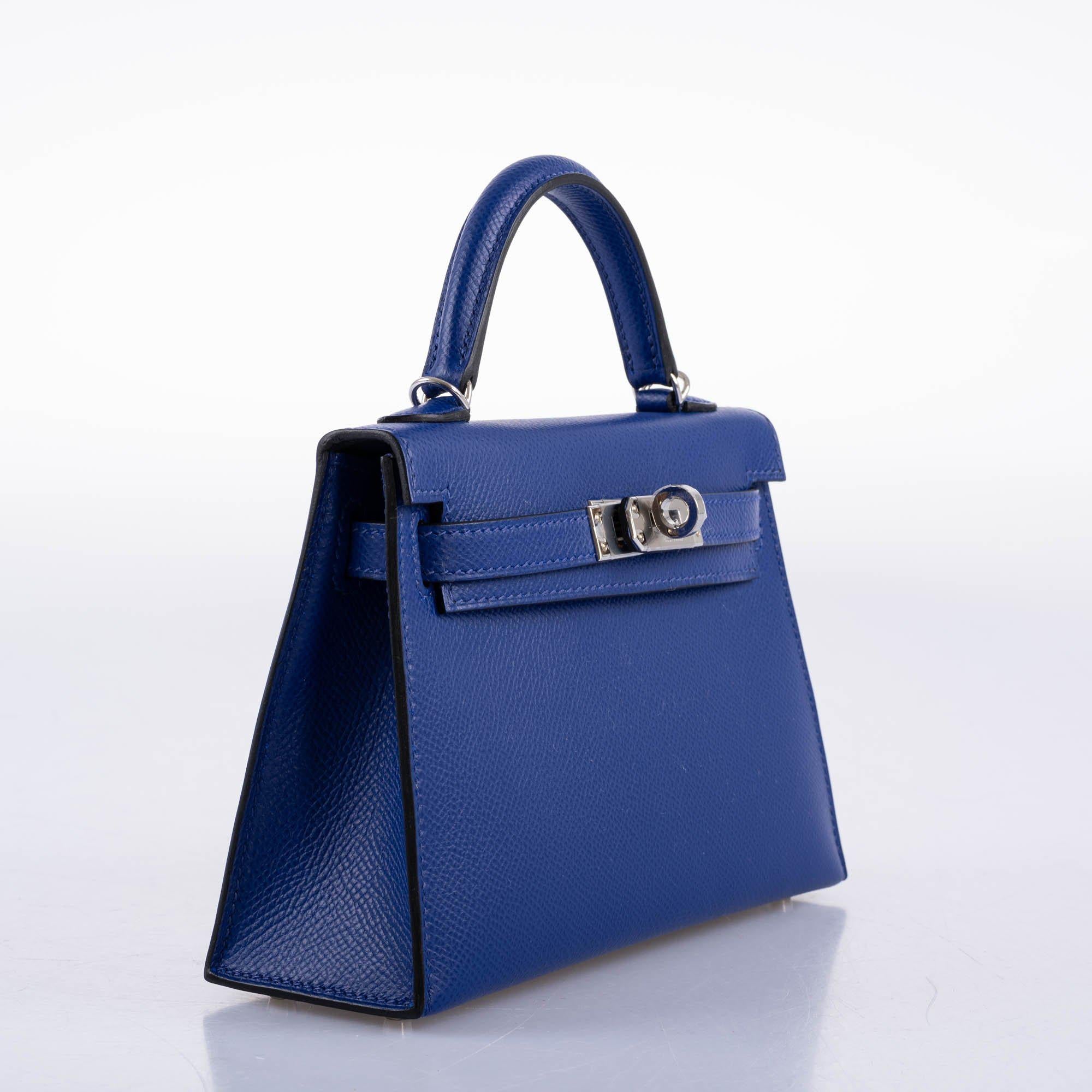 Hermes HSS Kelly 20 Mini II Sellier Blue Electric & Black Interior Epsom Palladium