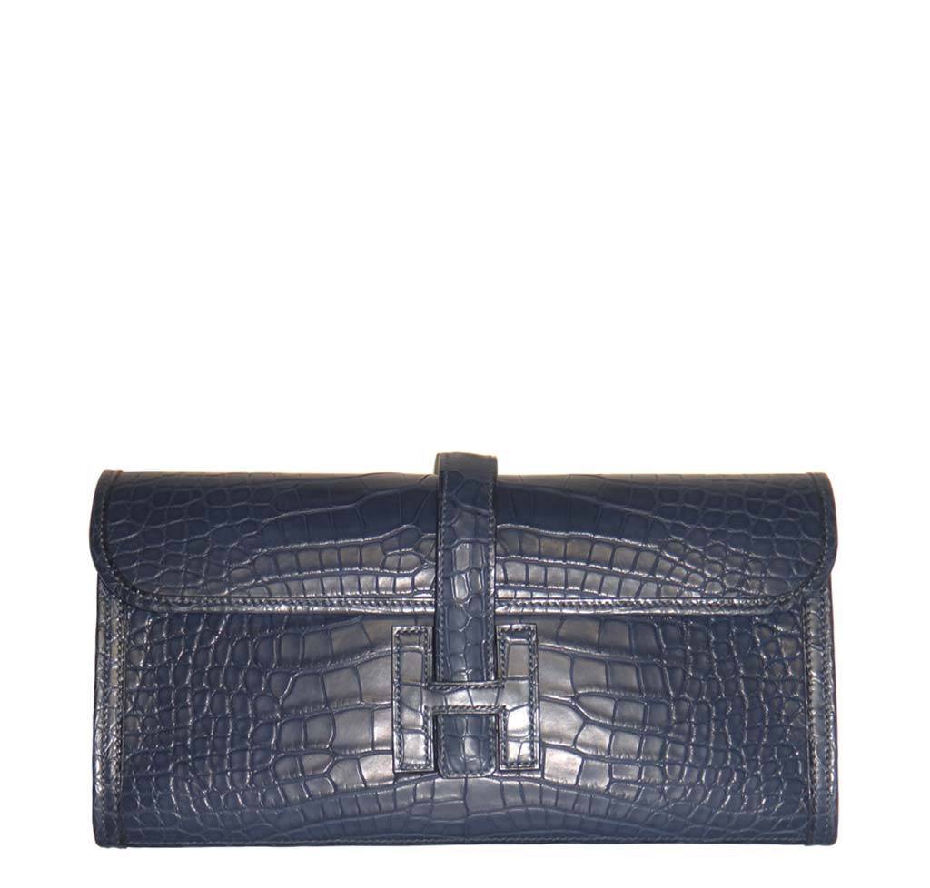 Hermes Jige 29 Clutch Bag Blue Alligator