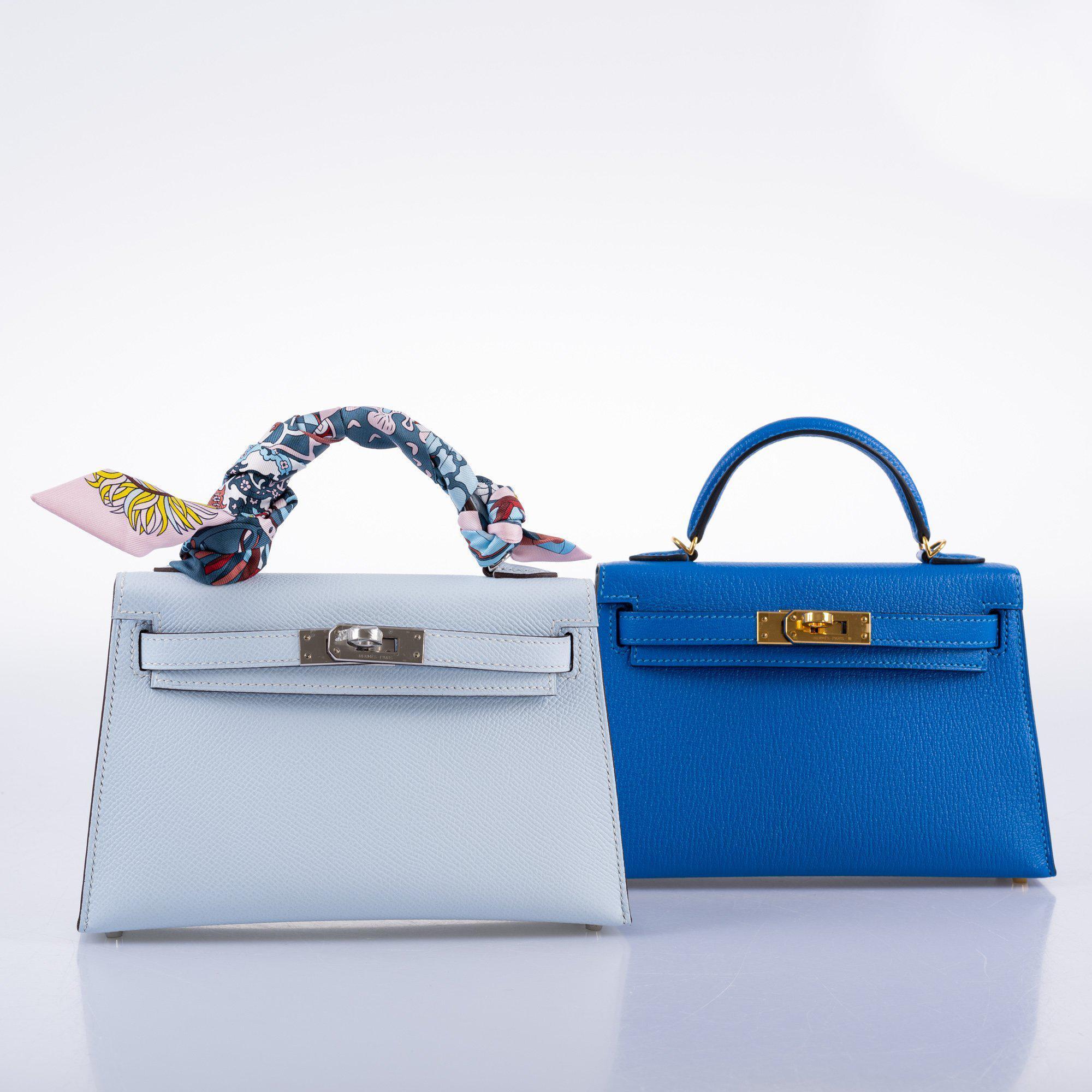 Hermes Kelly 20 Mini II Bleu Brume Hydra Epsom Palladium Hardware