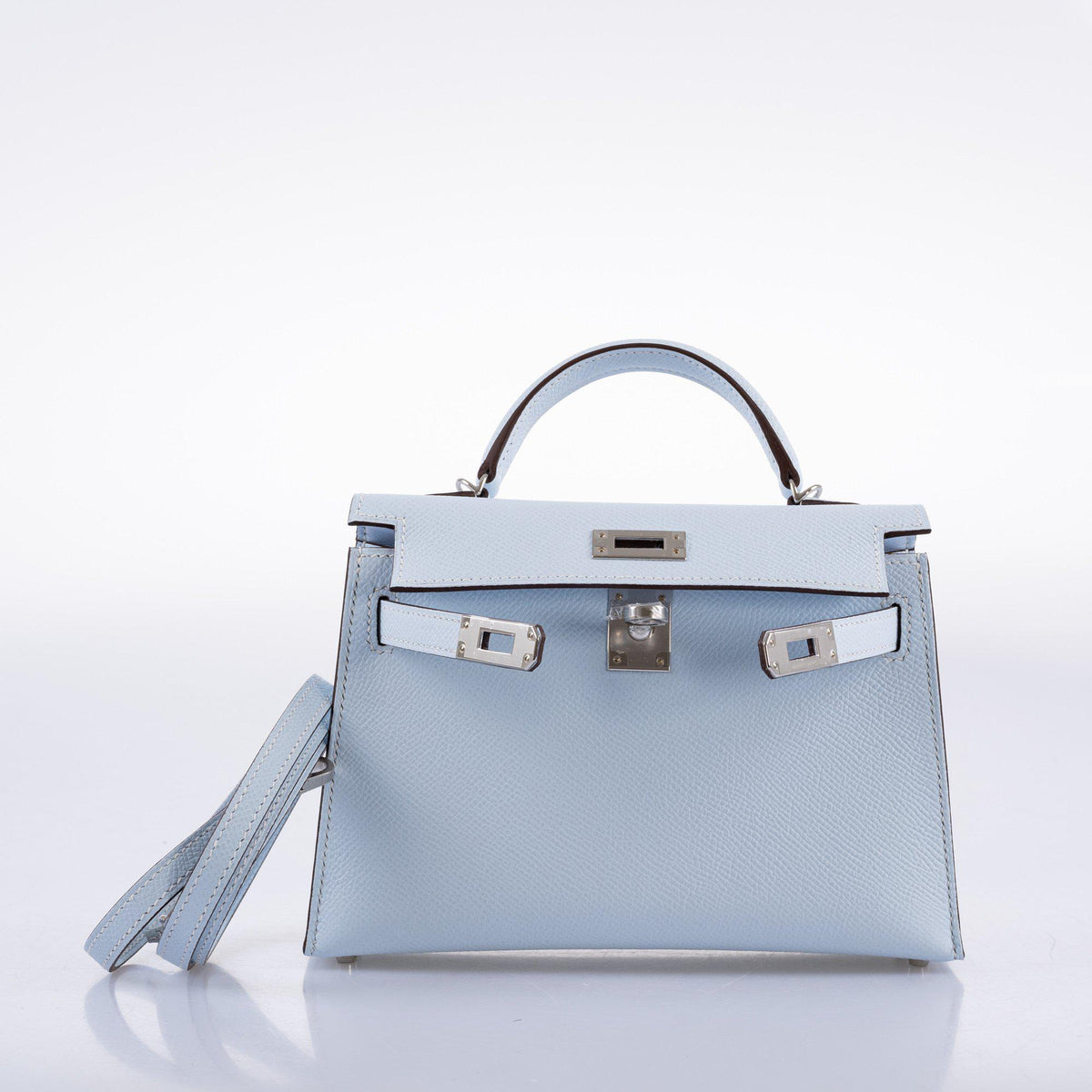 Hermes Kelly 20 Mini II Bleu Brume Hydra Epsom Palladium Hardware