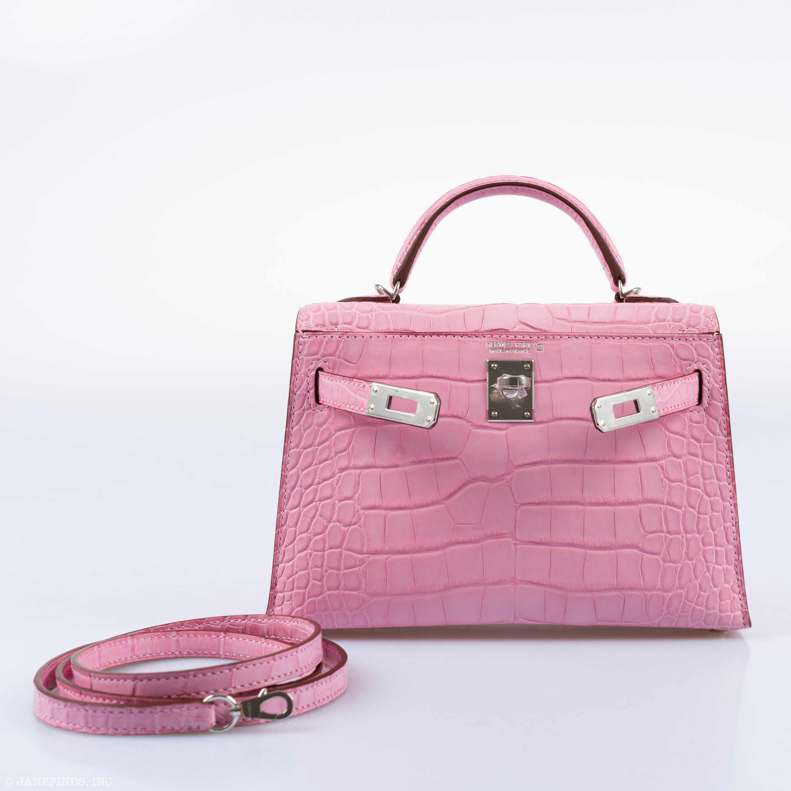 Hermes Kelly 20 Mini II Sellier 5P Bubblegum Matte Pink Alligator Palladium Hardware