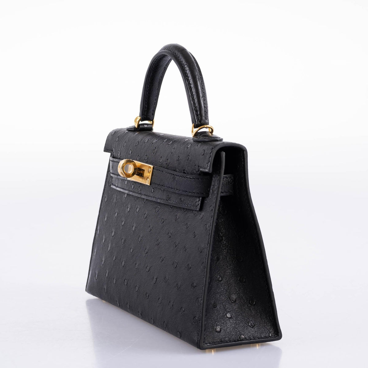 Hermes Kelly 20 Mini II Sellier Black Ostrich Gold Hardware
