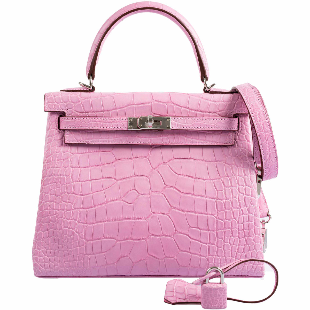 Hermes Kelly 25 Retourne 5P Bubblegum Pink Matte Alligator Palladium Hardware