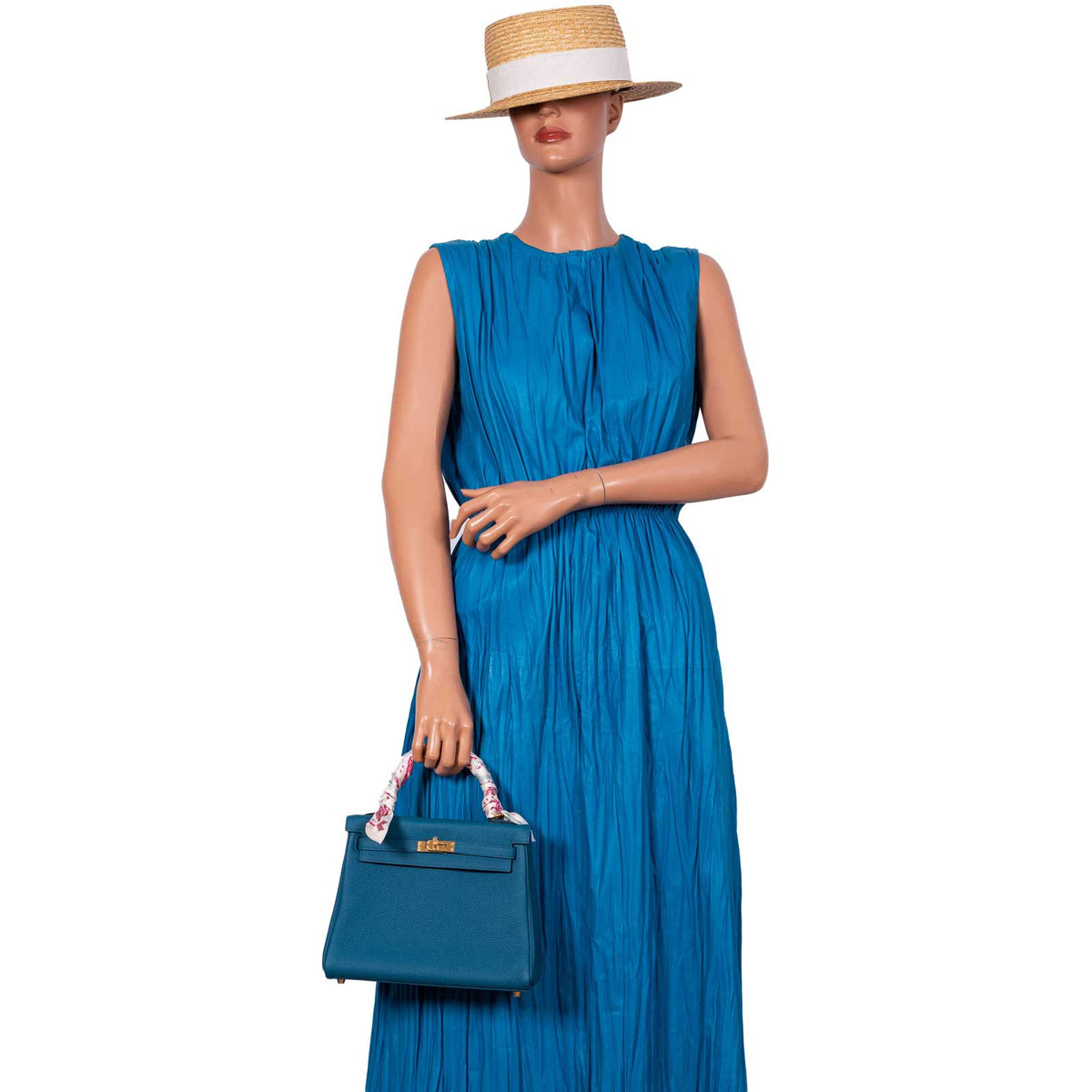 Hermes Kelly 25 Retourne Blue Colvert Togo Gold Hardware