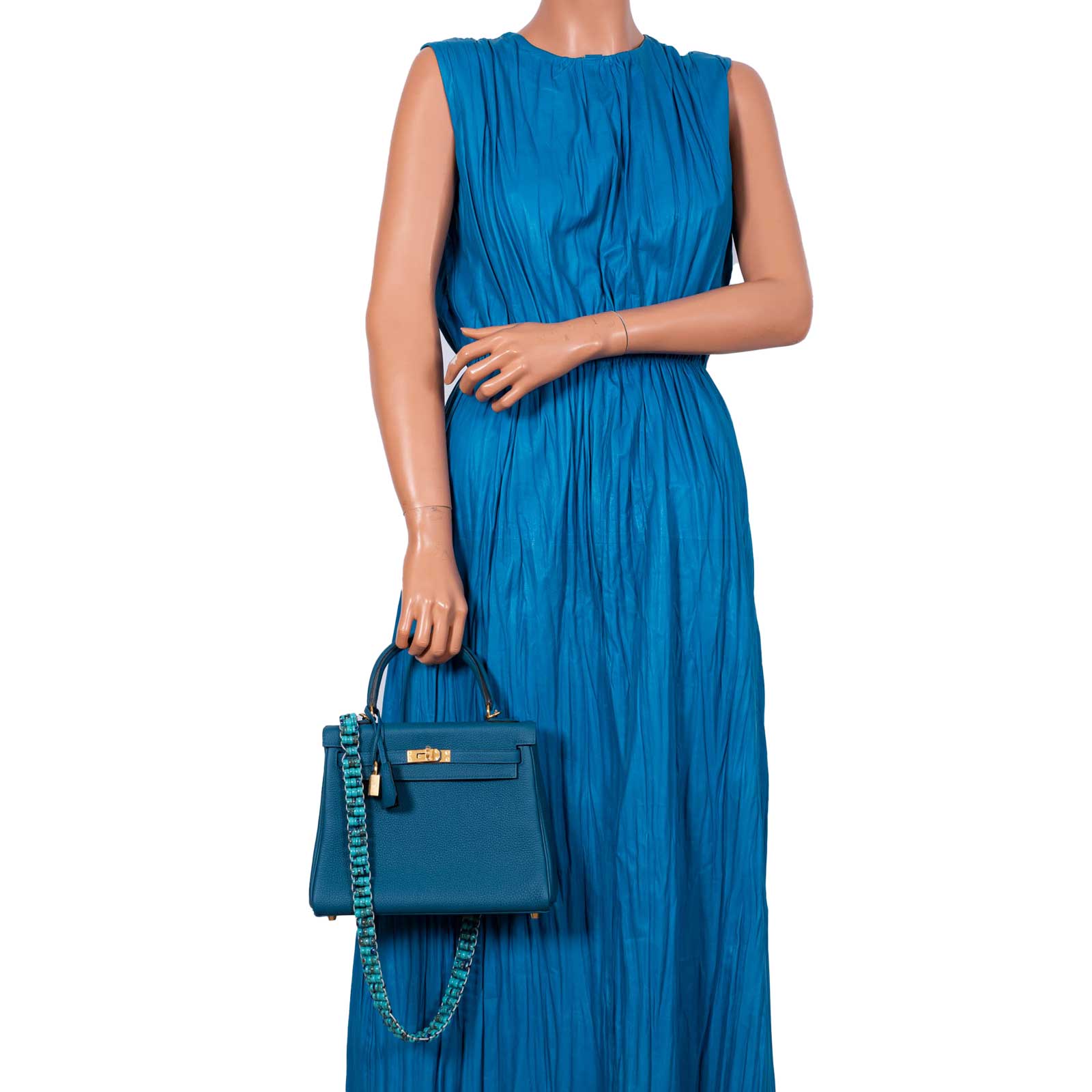 Hermes Kelly 25 Retourne Blue Colvert Togo Gold Hardware