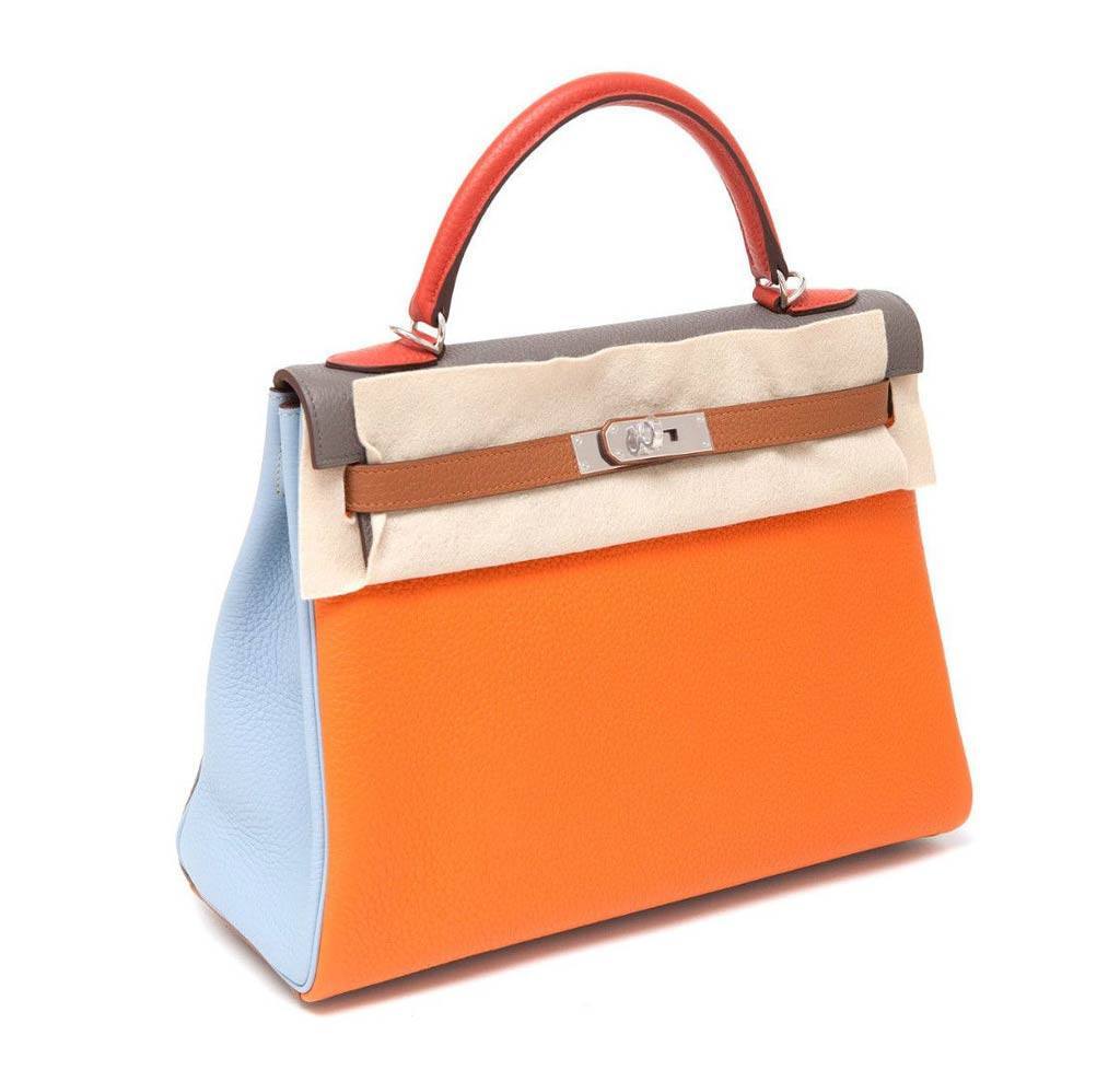 Hermes Kelly 32 Arlequin Limited Edition Multi Color Clemence Leather Palladium Hardware