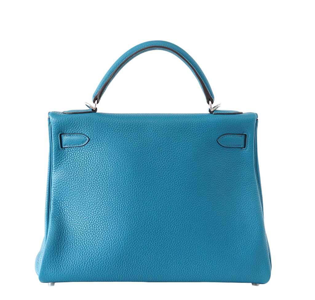 Hermes Kelly Mou 32 Blue Izmir Togo Leather Palladium Hardware