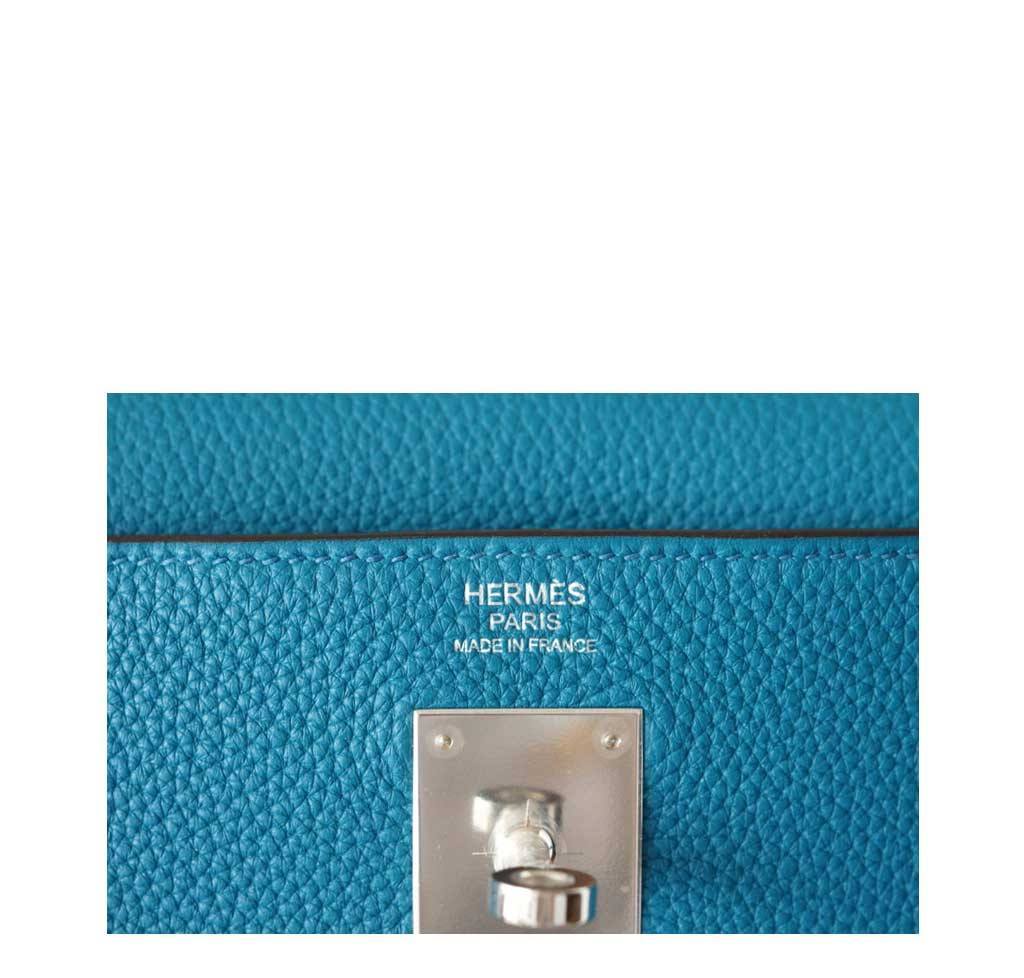 Hermes Kelly Mou 32 Blue Izmir Togo Leather Palladium Hardware