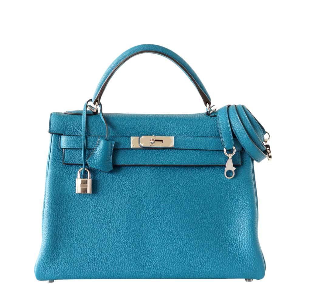 Hermes Kelly Mou 32 Blue Izmir Togo Leather Palladium Hardware