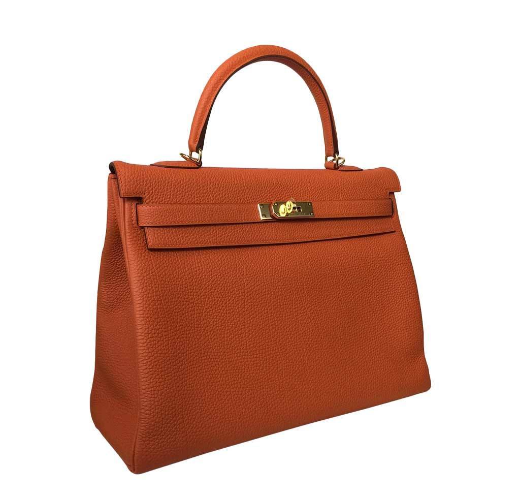 Hermes Kelly 35 Orange Togo Leather Gold Hardware