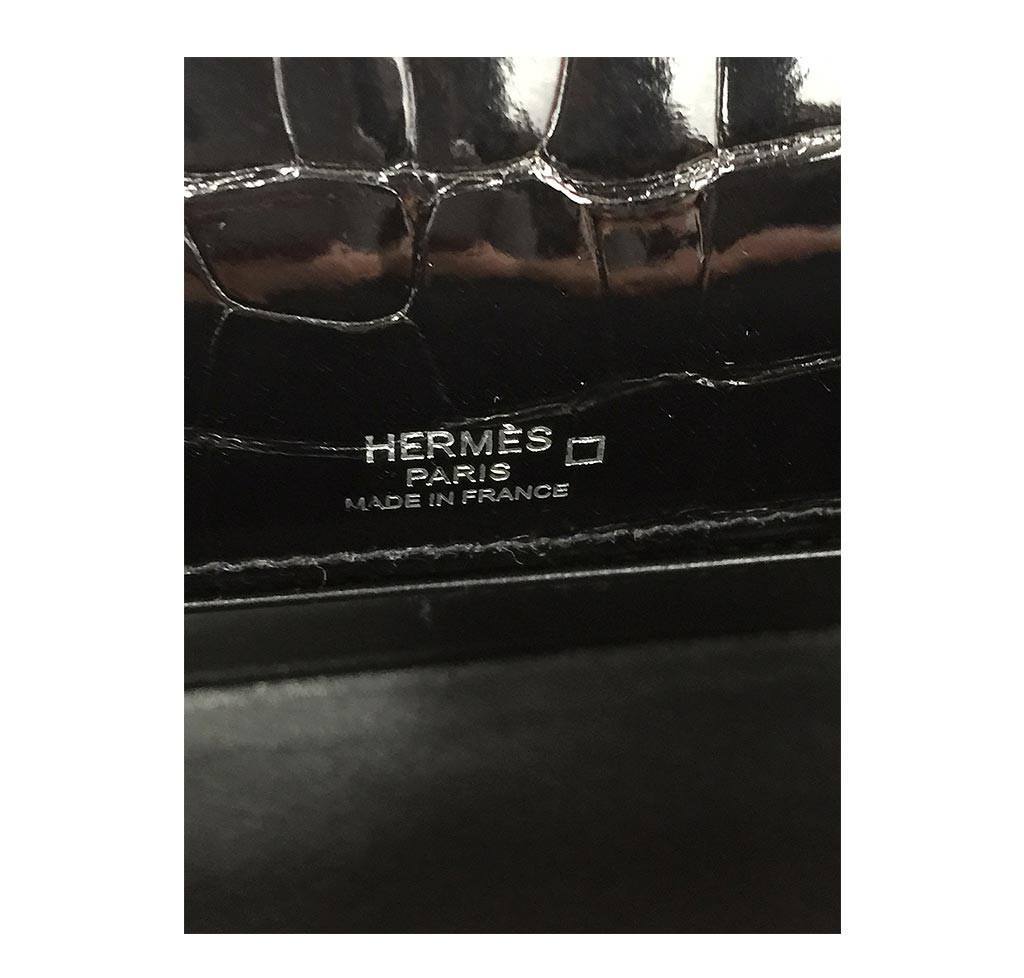 Hermès Kelly Mini Pochette Black Crocodile Bag PHW
