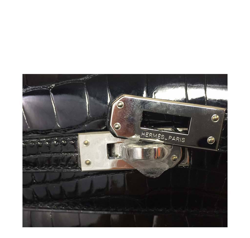 Hermès Kelly Mini Pochette Black Crocodile Bag PHW