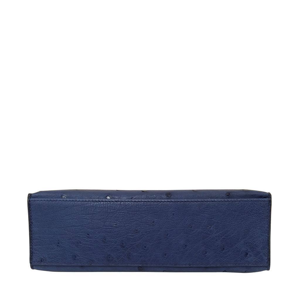 Hermes Kelly Pochette Mini Sapphire Blue Ostrich Palladium Hardware