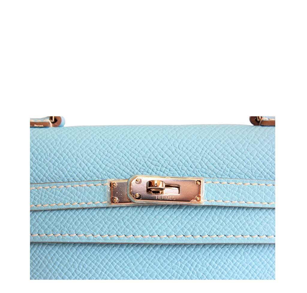 Hermes Tiny Kelly Micro Mini Celeste Epsom Leather Palladium Hardware
