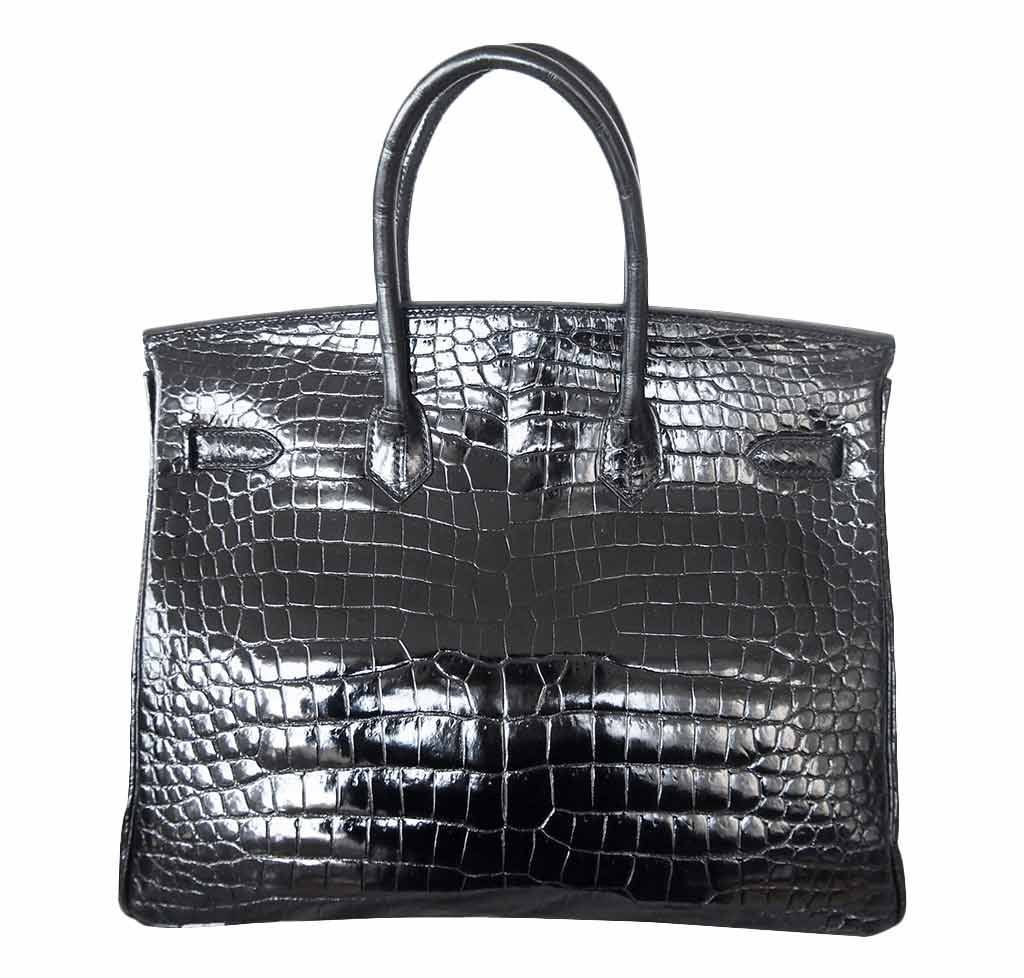 Hermes Birkin 35 Black Shiny Porosus Crocodile Gold Hardware