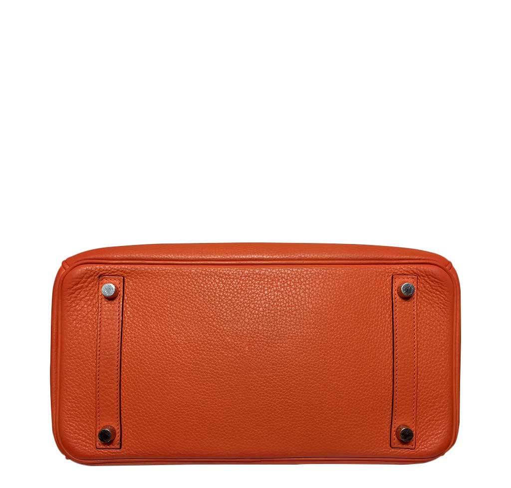 Hermes Birkin 30 Feu Orange Clemence Leather Palladium Hardware