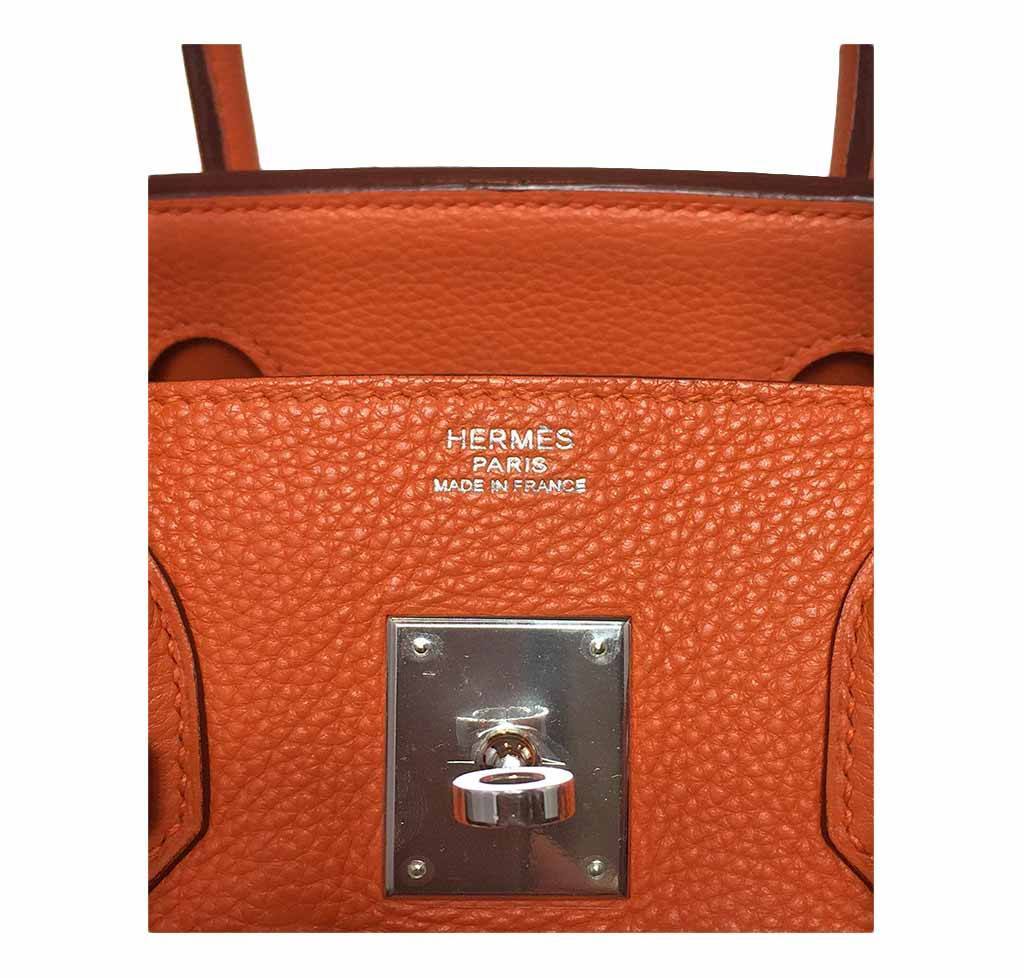 Hermes Birkin 30 Feu Orange Clemence Leather Palladium Hardware