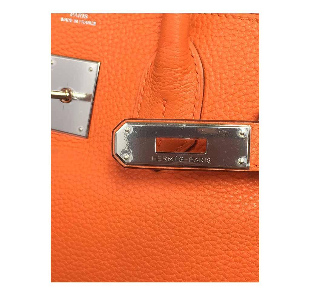 Hermes Birkin 30 Feu Orange Clemence Leather Palladium Hardware